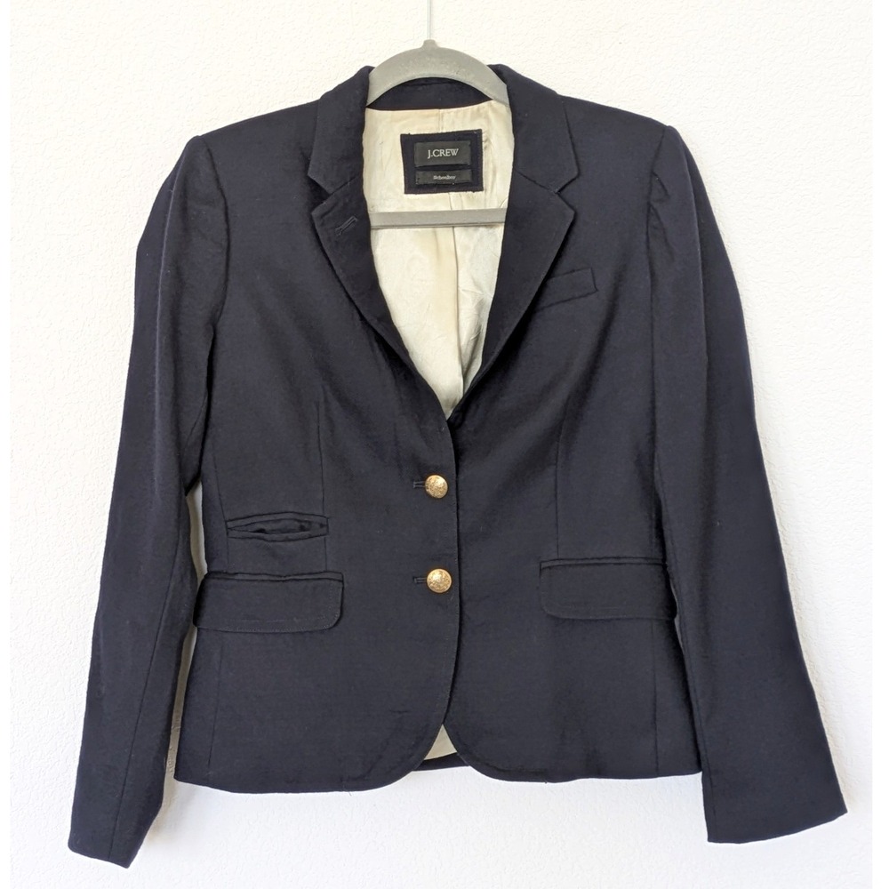 J.Crew Schoolboy Blazer Navy Blue Wool Gold Button Preppy 28233 FA11